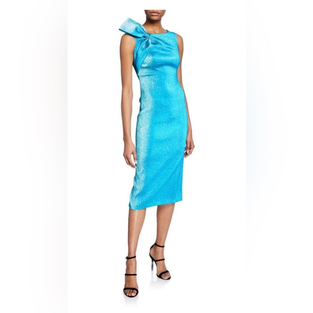 Theia Bateau Neck Metallic Turquoise Bow 
Dress size 2